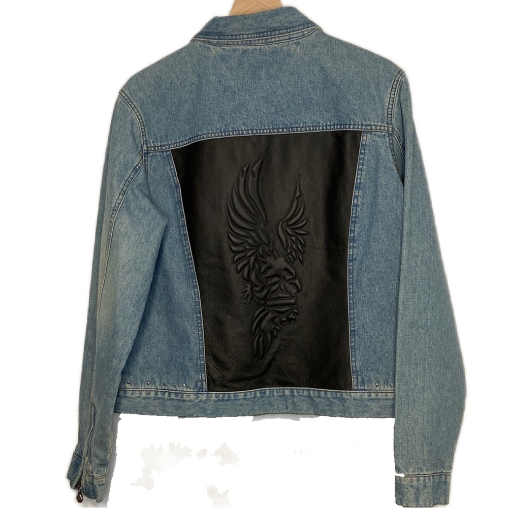 Vintage Harley-Davidson XL Women’s Jean Jacket Leather Back Panel Biker Moto - Picture 3 of 9